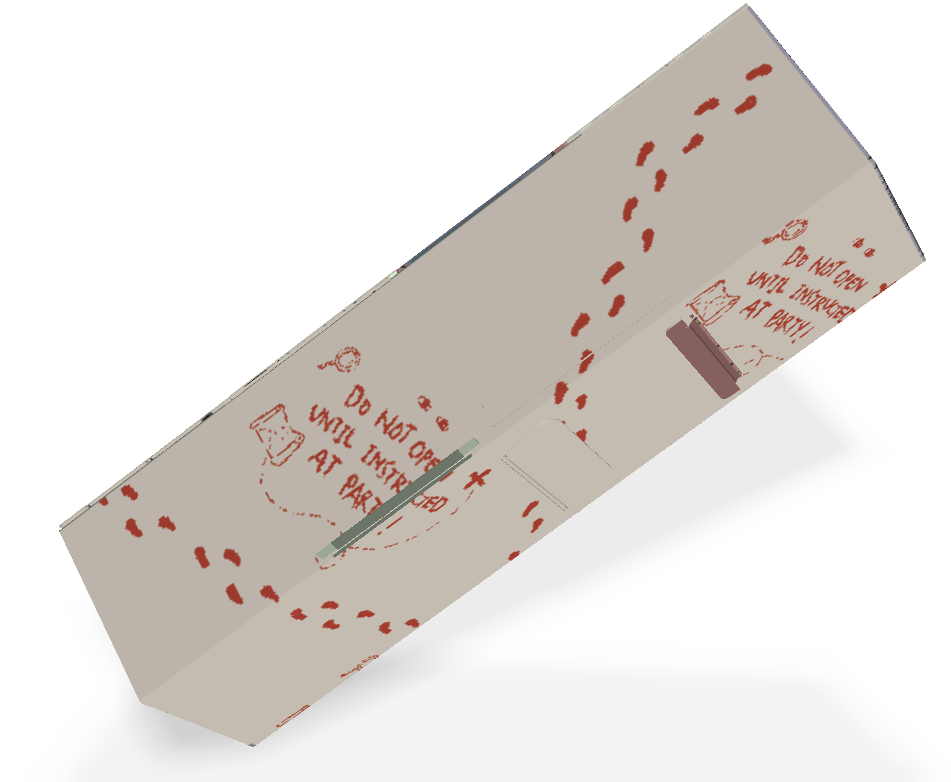 Render of the main game map piece in its rolled-up form, with an exterior message to ensure the recipient doesn't open it until instructed to in the storytelling party